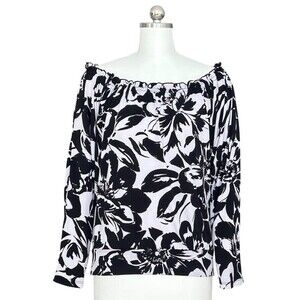 Alyx Blouse Womens Size M Black White Floral Off Shoulder Long Sleeve